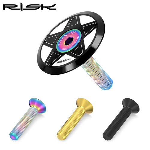 Pernos de titanio RISK M6 x 30 35 40 50mm llave Allen MTB bicicleta de carretera tornillo de cabeza cónica auriculares de bicicleta tapa pernos de fijación Arco Iris oro