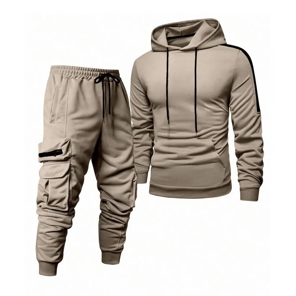 

2026 2-Piece Matching Hoodie And Sweatpants set Men Tracksuit Hooded Sweatshirt Drawstring Multi Pocket Sweatpants Jogging Suit