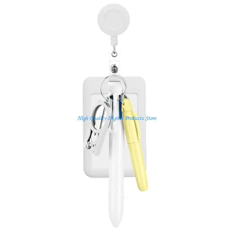 U2JE Professional Nurse Pen Set Include Retractable Badge Card Holder Multicolor Pen Highlighter Folding Scissors for Writing