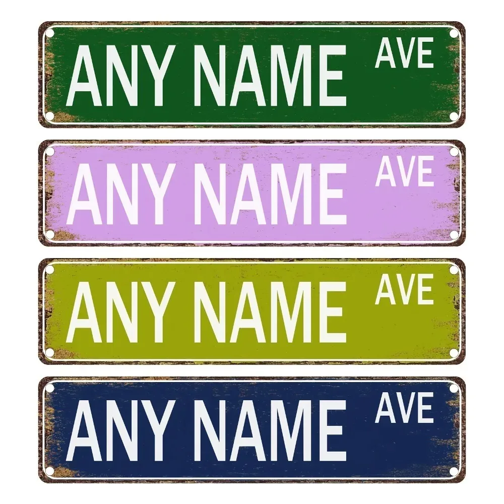 1pc 2D Flat Vintage Street Wall Plaque Metal Foil Edge Personalized Custom Blessing Name Multi Color Wall Ornament Indoor Outdoo