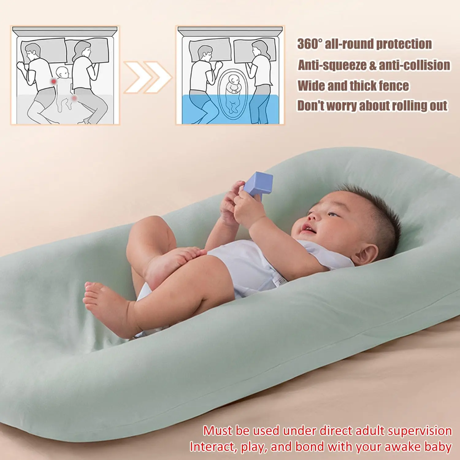 Soft Breathable Washable Infant Lounger for Newborns, Ideal for Home and Travel in Pink