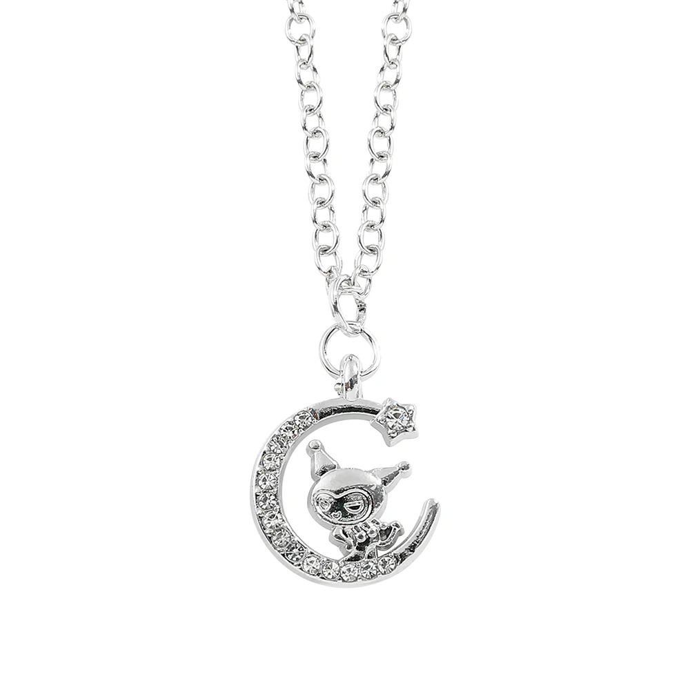 Cute Kuromi Cartoon Necklace Sweet Girls Rhinestone Moon Neck Chain Girls Must Dress Up