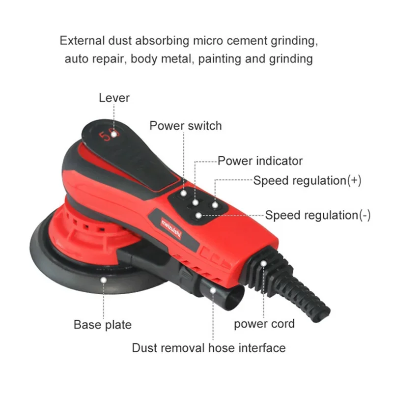 New 350W Random Orbit Sander 6inch Electric Orbit Sander Digital Display Speed Controller Sanding Polisher with Sandpaper