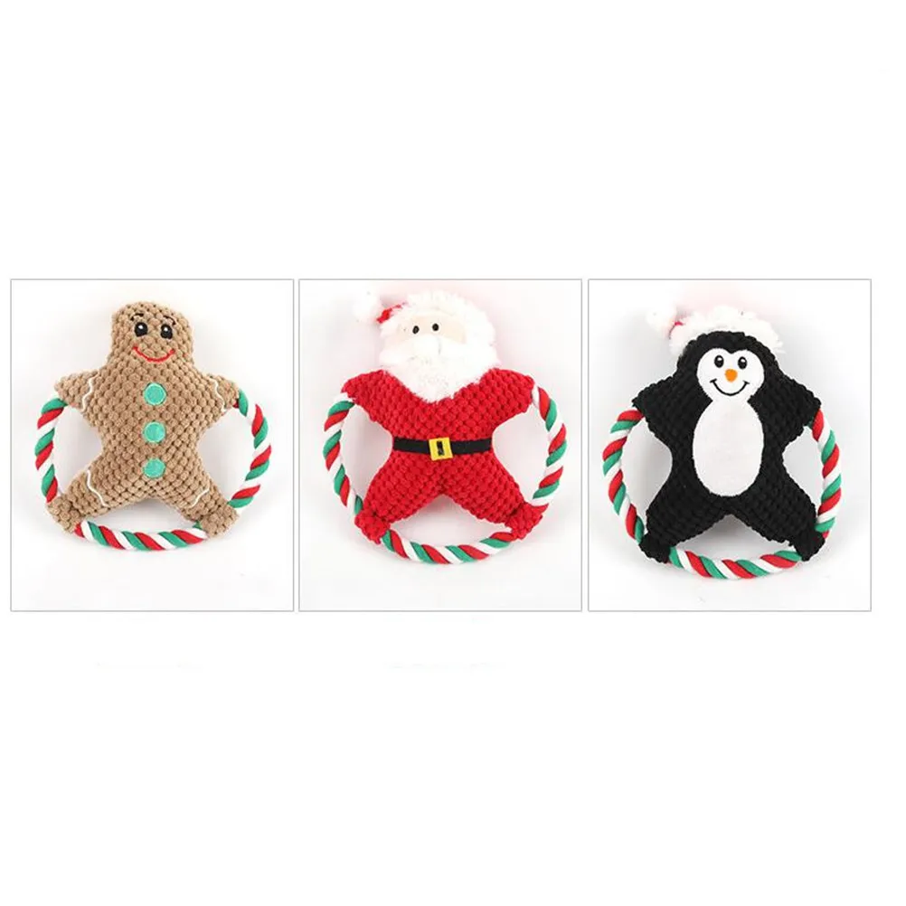 Christmas Pet Molars Bite Venting Sound Xmas Squeaky Cartoon Rope Teeth Grinding Dog Chew Red Christmas Pet Molars Bite