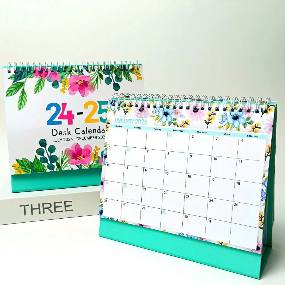 Creative 2024-2025 Calendar Thick Paper 18-Month 2025-2026 Desktop Calendar Portable To Do List Table Floral Planner