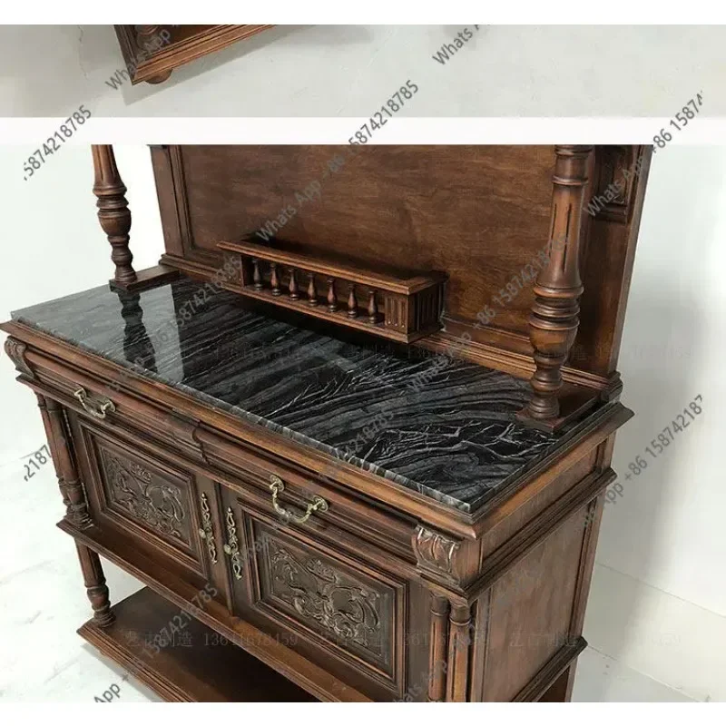 

66 Medieval Solid Wood Retro Restaurant Wine Cabinet Tea Cabinet Neoclassical Nostalgic Side Cabinet Living Room Storage Designe
