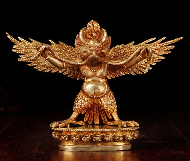 

Chinese Buddhism Pure Copper Gilt Dapeng Golden Winged Bird Eagle Man Buddha