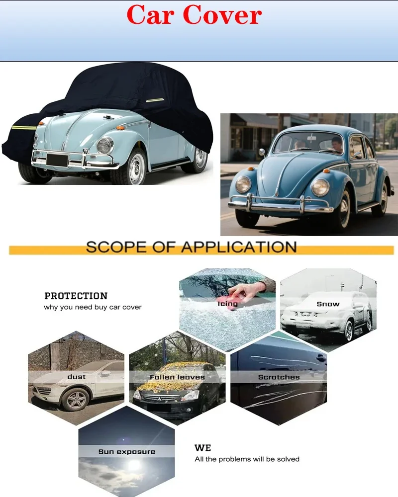 

Car Covers Waterproof For 1960-1980 Volkswagen Beetle Sedan 2-Door Saloon Car with Windproof Strap Anti-Theft Lock