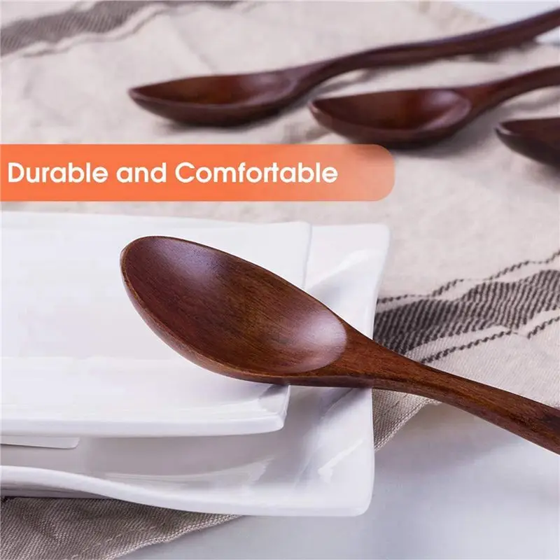 ABKJ-Wooden Spoons, 60 PCS Wood Soup Spoon Set, Long Handle Natural Wood Table Spoons 7.3 Inches