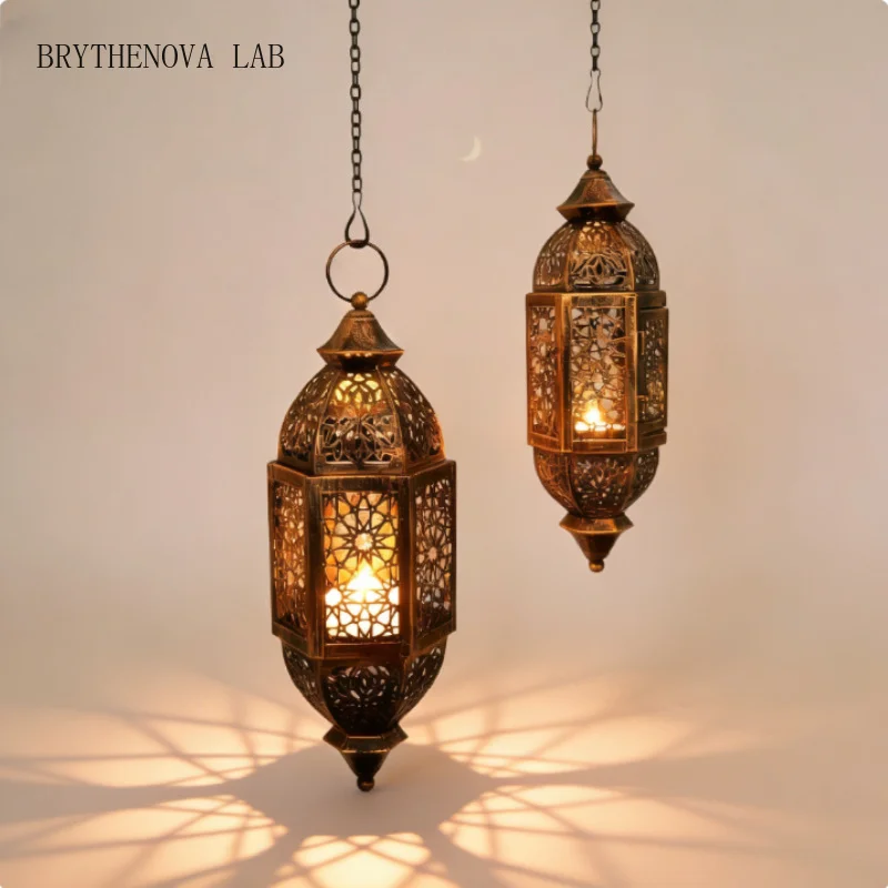 Moroccan Iron Candle Lantern Handmade Hollow Wind Light for Home Boho Decor Vintage Rustic Wedding