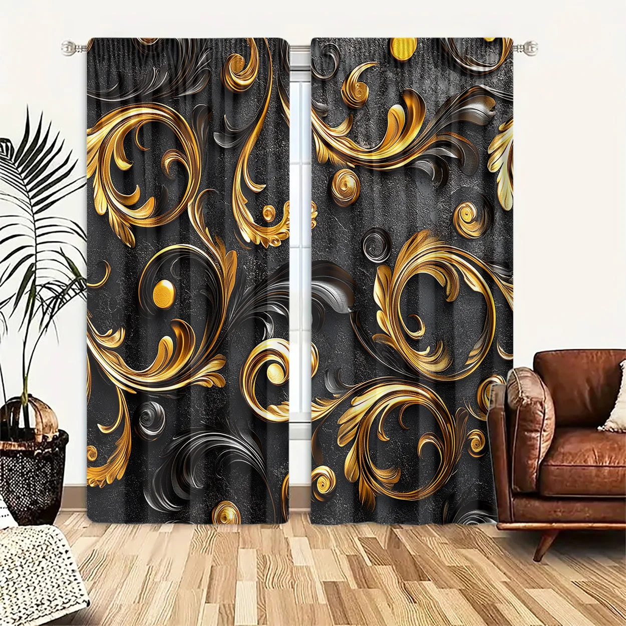 black and gold reed curtains are designed with a curtain rod system, suitable for bedrooms, offices, kitchens, and living rooms