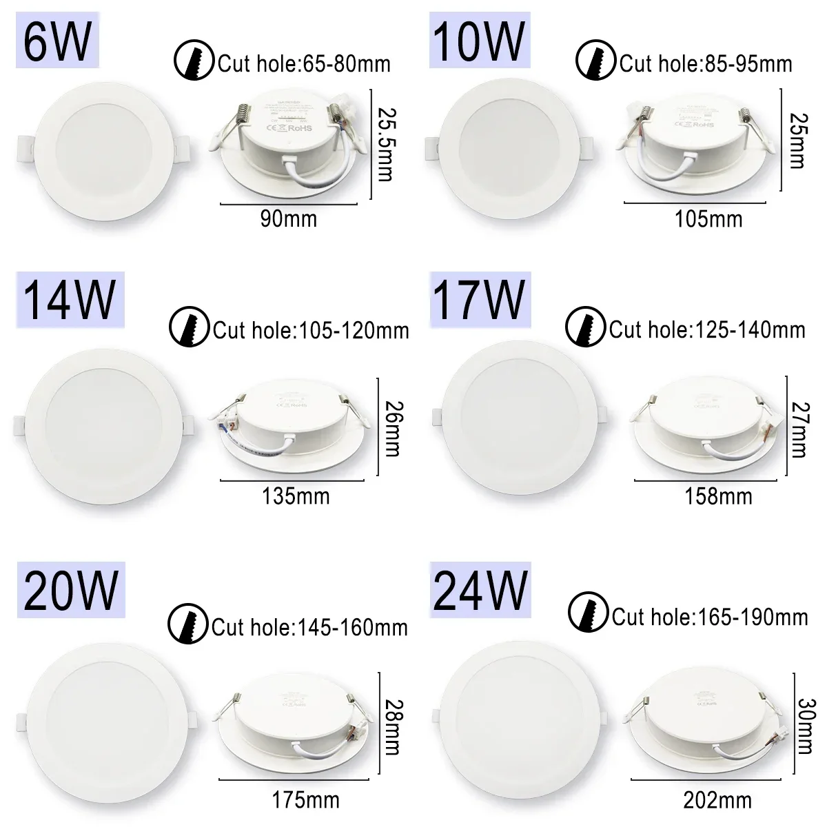 Spot Lumineux LED Circulaire Encastrable pour Éclairage d'Nik, 10 Pièces/Lot, 110V, 220V, Cadran Swich, CCT, 3000K, 4000K, 6500K, 10W, 24W