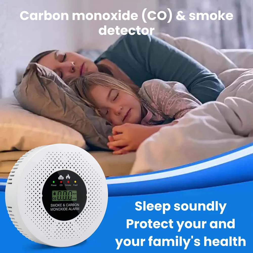 

Smoke and Carbon Monoxide Detector with LCD Display Carbon Monoxide Alarm Powered by Battery for Home Hallways Bedroom