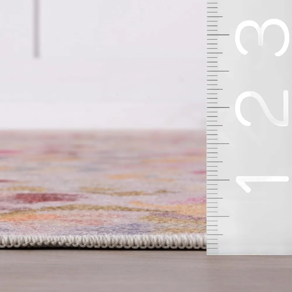 Wielobarwny dywan z kwiatowym wzorem, nadający się do prania w pralce, 120x180 cm, żółte akcenty, wytrzymały i stylowy dywan do domu.