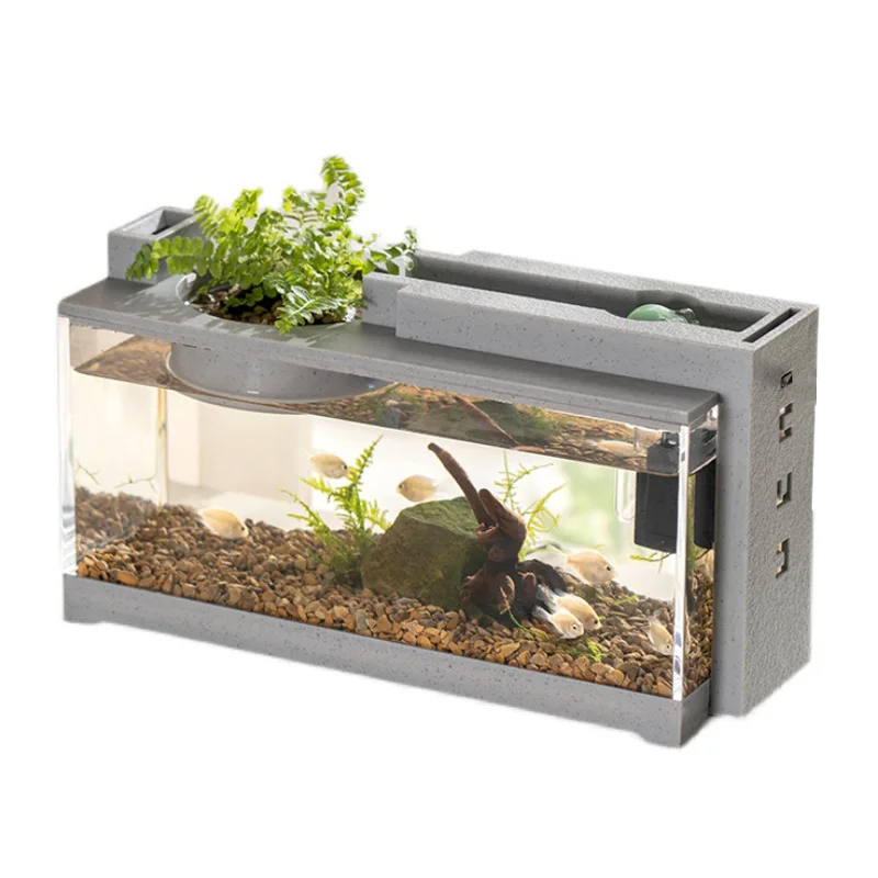 

Micro-landscape fish tank, small filtered, silent running water, office desk, home furnishings, heated tropical fish