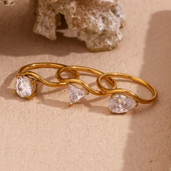 E.B.belle Elegant Wave 316L Stainless Steel Shiny Geometric Zircon Rings 18K gold plated jewellery women Finger  Decoration