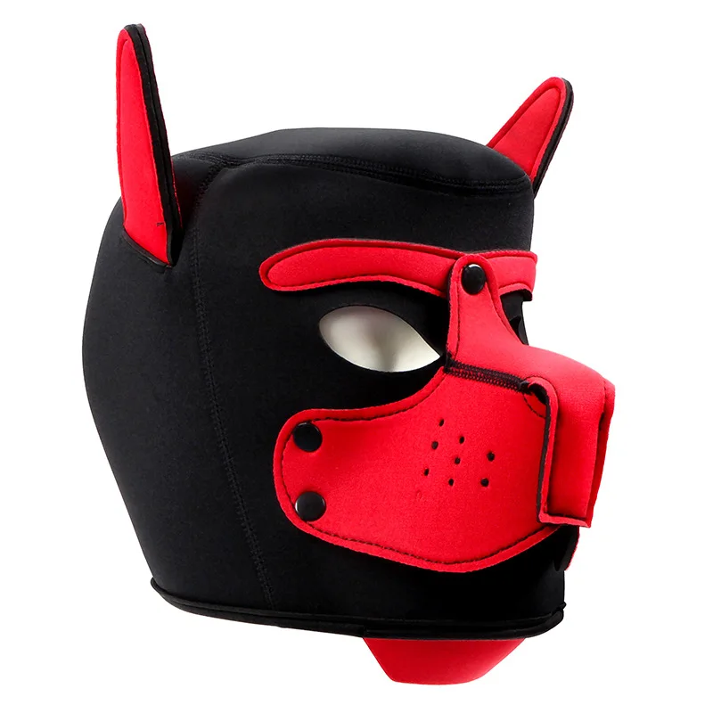 Unisex Sexy Costumes of Men Women Latex Open Mouth Hole Dog Headgear Full Face Fetish Mask Hood for Halloween Pupply Play Party