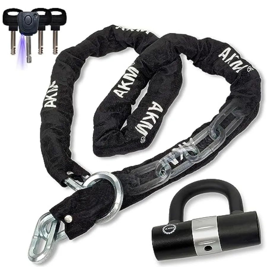 

AKM Motorcycle Lock Chain Lock Anti-Theft 6.56ft/250cm Super Long Durable 12mm Thick Bike Chain Lock with 4 Keys Security 16mm