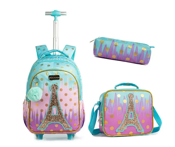 School Rolling Backpack, 16 inch Water Resistant Wheeled Laptop Backpack Overnight Girls Computer Bag Trolley Suitcase For Girl