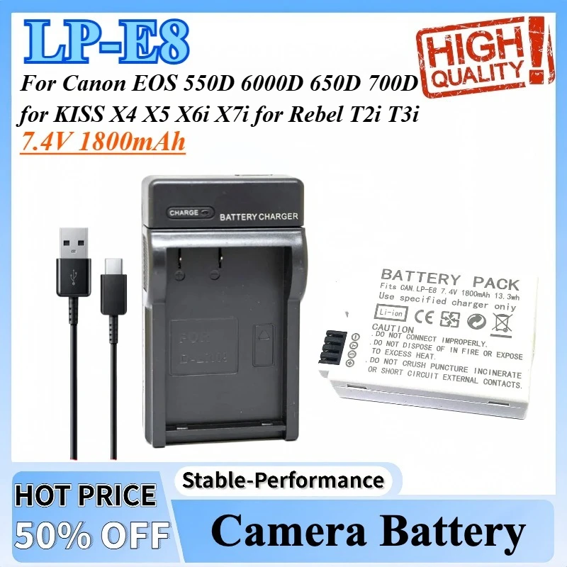 

7.4V LP-E8 LPE8 LP E8 Battery Charger For Canon EOS 550D 6000D 650D 700D for KISS X4 X5 X6i X7i for Rebel T2i T3i T4i T5i Camera