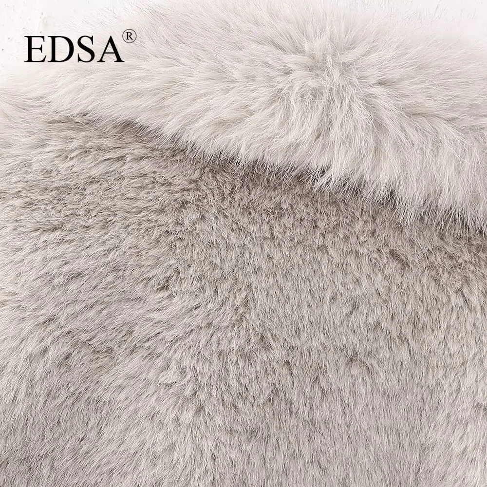 EDSA Women Fashion Faux Fur Jacket Vintage Turn-Down Collar Long Sleeve Coat Autumn Winter Woman Elegant Streetwear