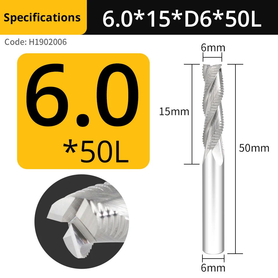 VACK HRC55 Roughing End Mill Carbide 3Flutes for Steel Iron Aluminum Acrylic Wood Milling Cutter 6 10 12mm CNC Milling Tools