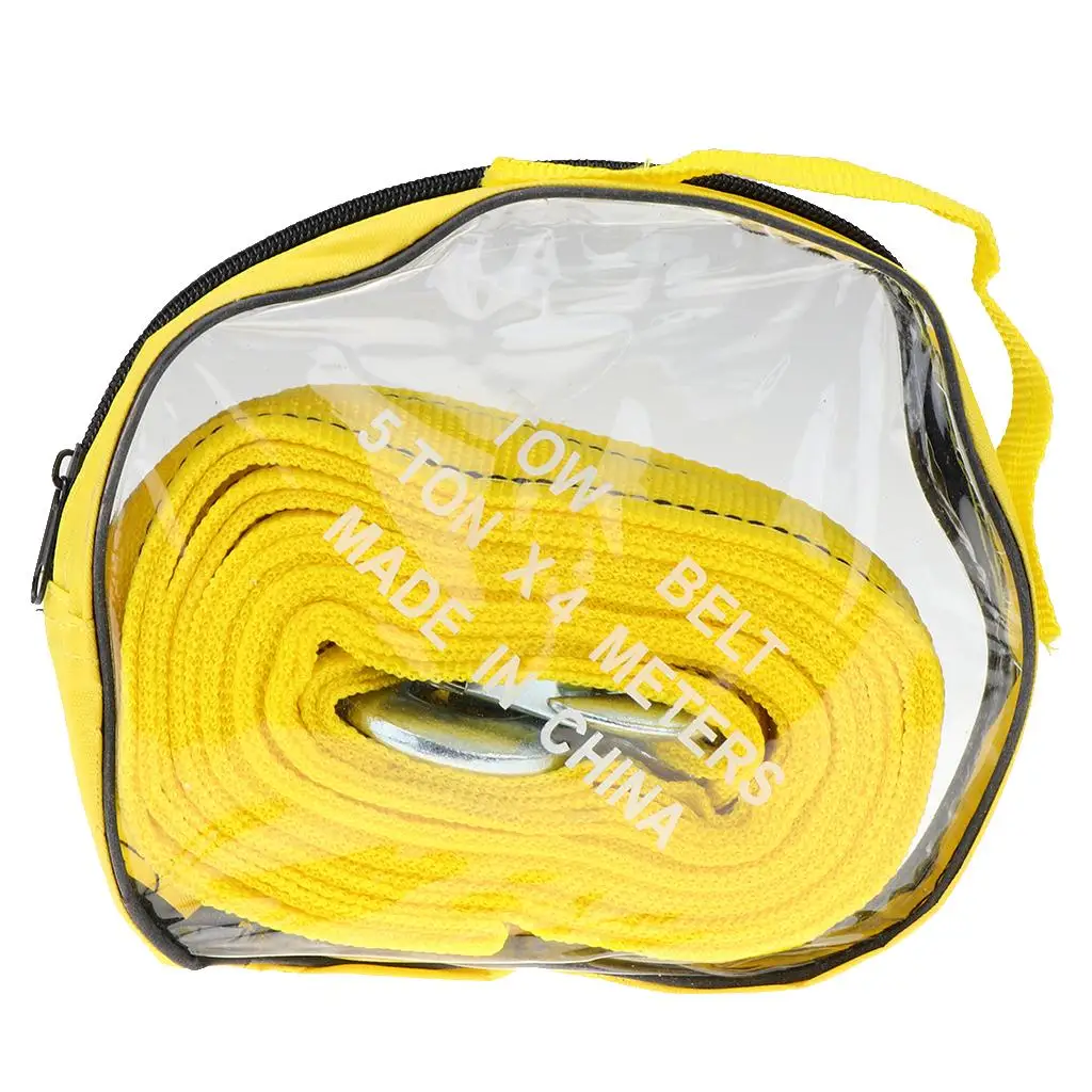 Road Recovery Towing Strap Nylon 5 Tons Tow Rope Adjustable Pull Strap with Strong Hooks Trailer Belt for Auto Snow Offroad Use