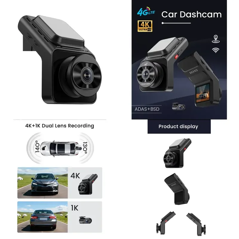 2026 New 4G 2 Lens WiFi LTE 4K Ultra 2 Cameras Dashcam with ADAS and BSD