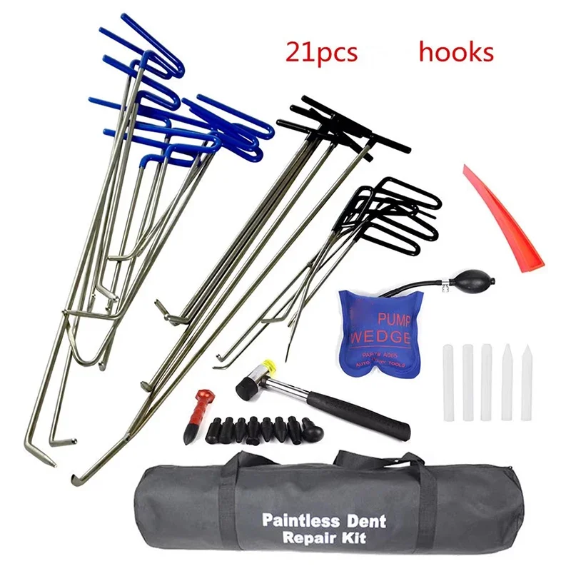 

New 21 Pieces Auto Body Dent Removal Hook Rod Tool Kit- Hail and Door Ding Repair Starter Set (A+B+C) High Quality