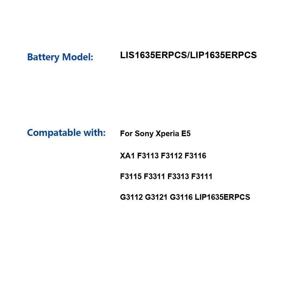 

Аккумулятор LIS1635ERPCS LIP1635ERPCS 2300 мАч для Sony Xperia E5 XA1 F3113 F3112 F3116 F3115 F3311 F3313 F3111 G3112 G3121 G3116