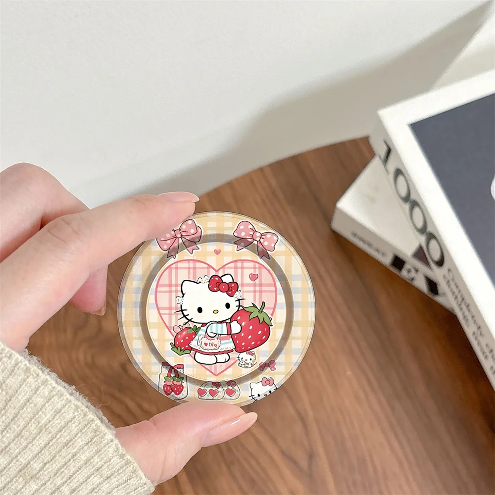 

New Strawberry Checkered Love Cute Kitty Cat Magnetic Telescopic Phone Stand Magsafe Portable Magnetic Stand Birthday Gif