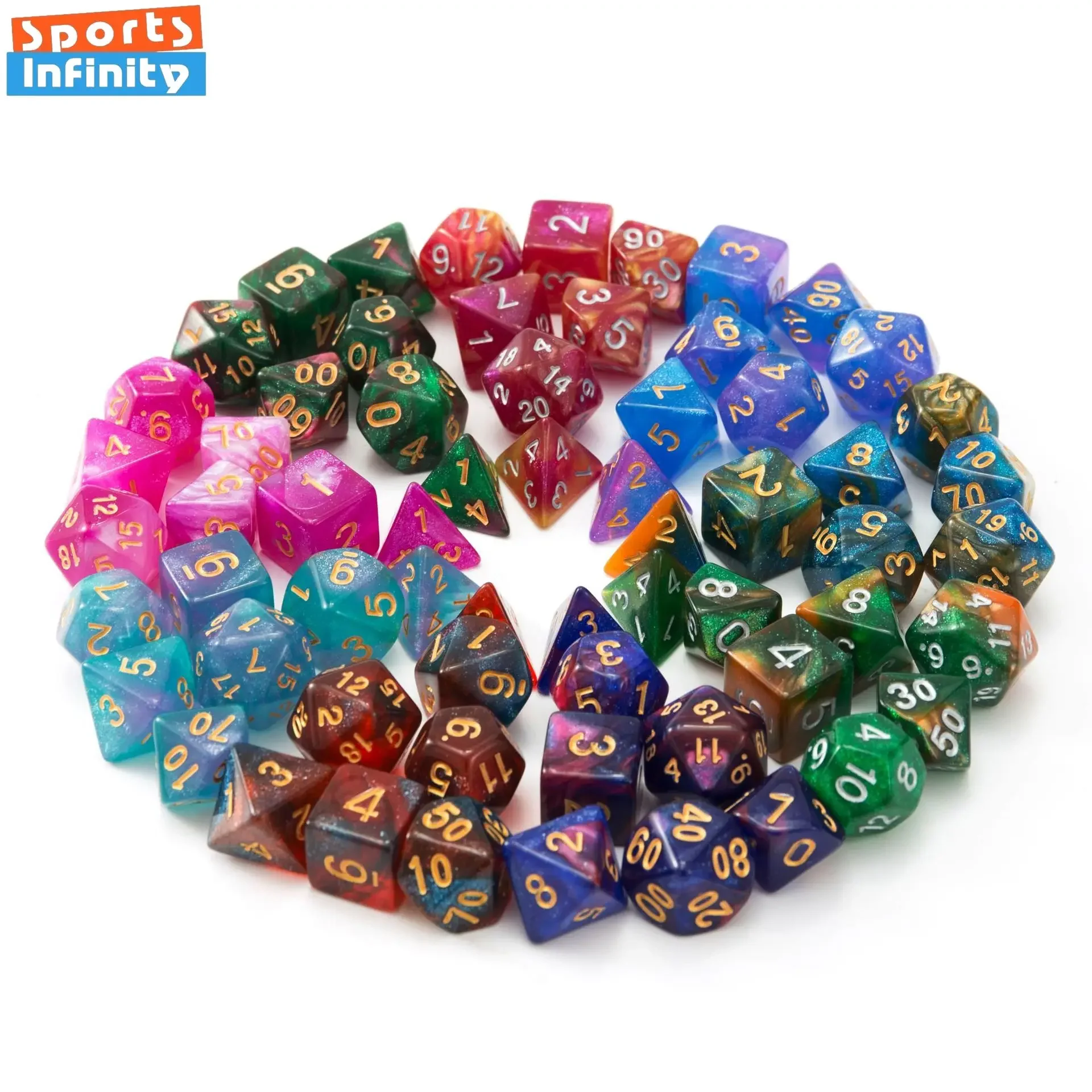 7 Pcs 1 Set New Nebula Digital Dices Double Colors Polyhedral Games Dice Kit for DND TRPG RPG D20 D12 D10 D8 D6 D4 Table Gaming