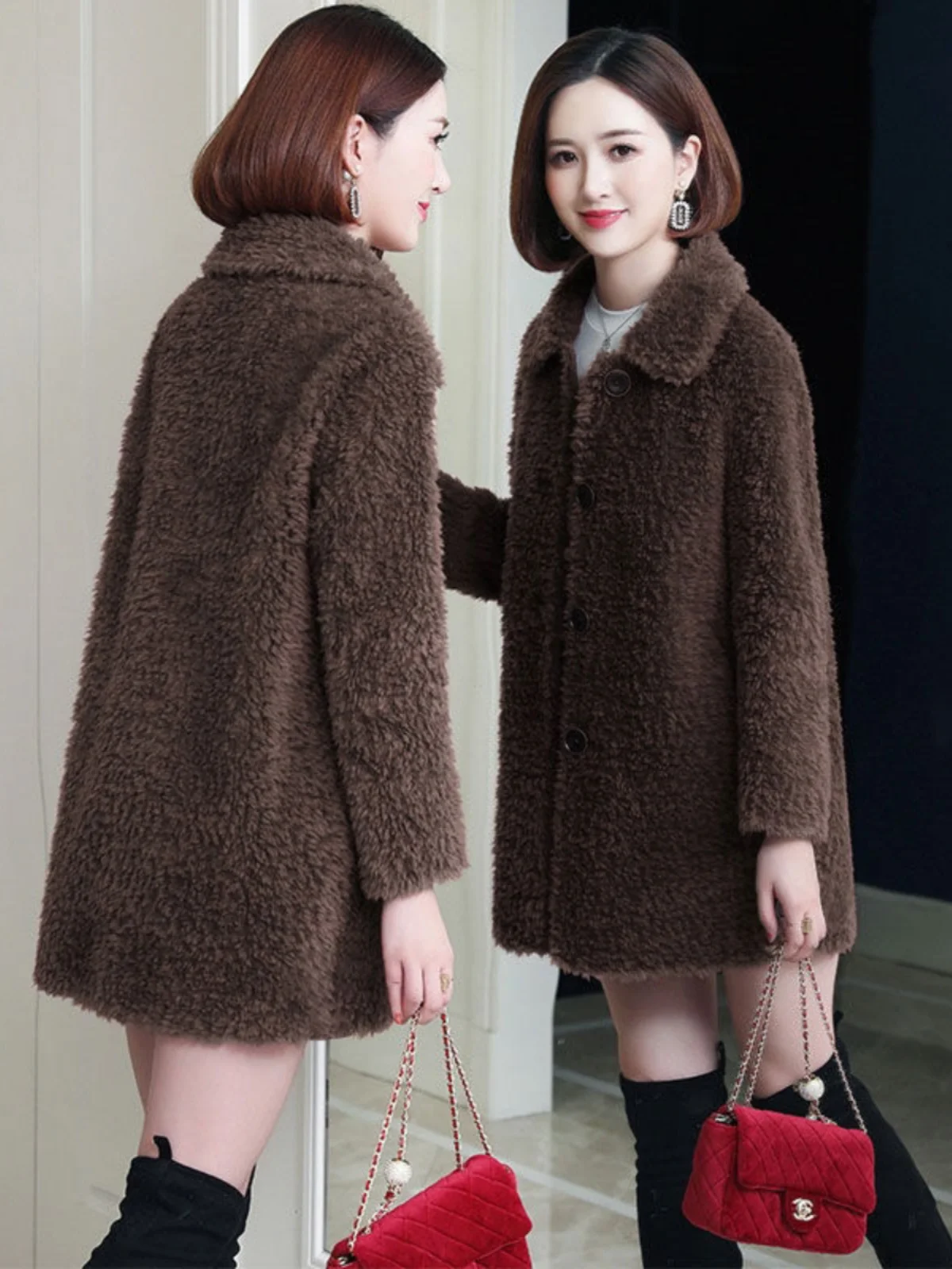 Thickened Medium-Length Jacket Women's Coat Lamb Fur Particle Velvet Autumn Winter Mid-Aged Mommy Style Fashion Korean Version