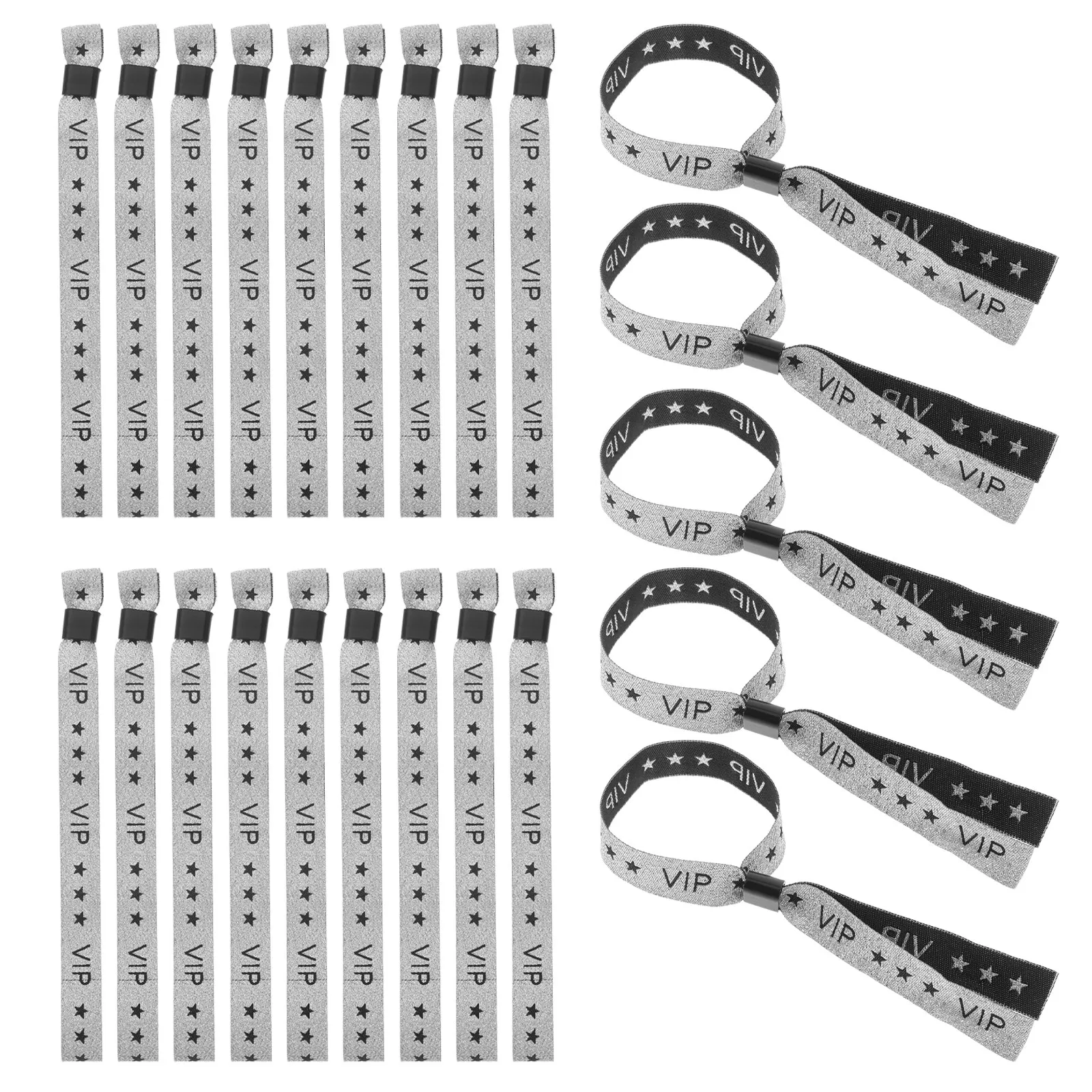 100Pcs Silver Vip Fabric Wristbands Adjustable Reusable Event Wristbands for Music Festivals Sports Events Bars Water Parks