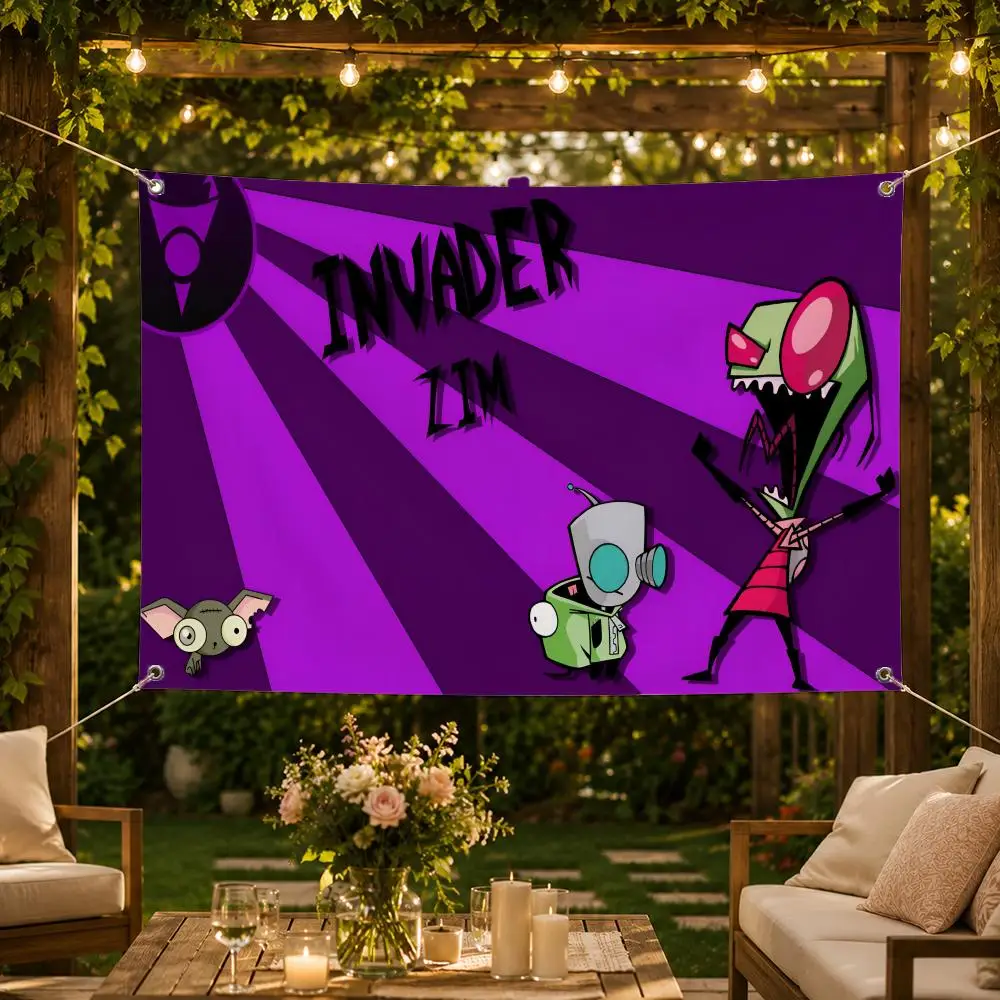 Cartoon I-Invader ZimS Flags Washable Fade-Resistant Flag HD Print Lightweight Durable Indoor/Outdoor