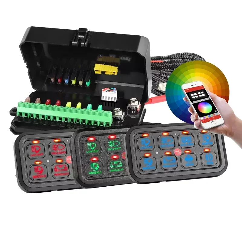 NEWEST DC 12V 24V TOGGLE MOMENTARY PULSED 8 GANG MULTIFUNCTION LED RGB SWITCH CONTROL PANEL SYSTEM WITH PHONE APP CONTROL