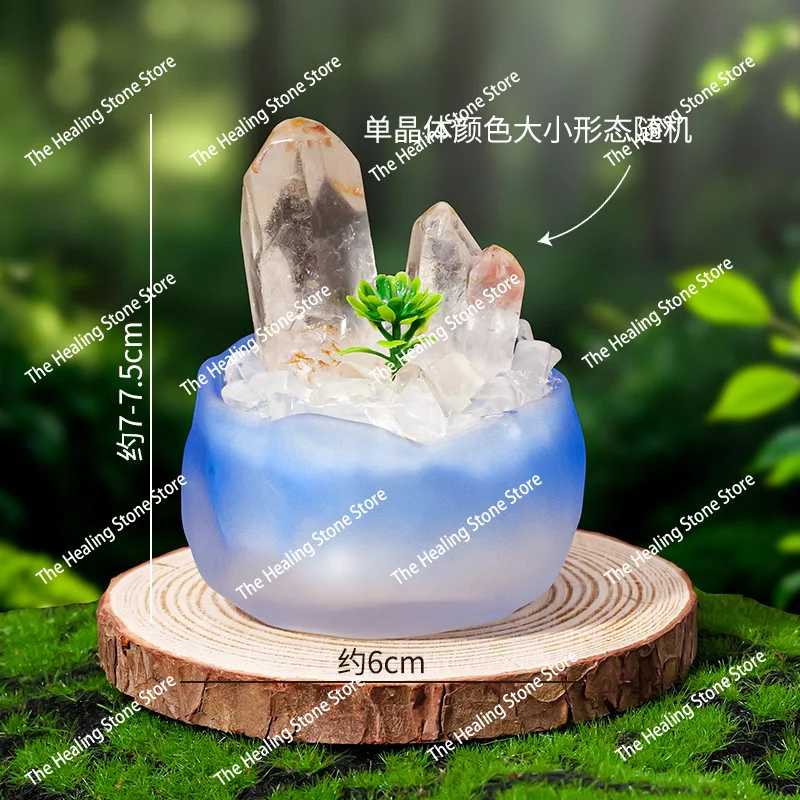 مجموعة كريستال بيضاء طبيعية بوعاء سيترين كريستال واحد منظر طبيعي صغير زخرفة سطح المكتب المنزلي #6