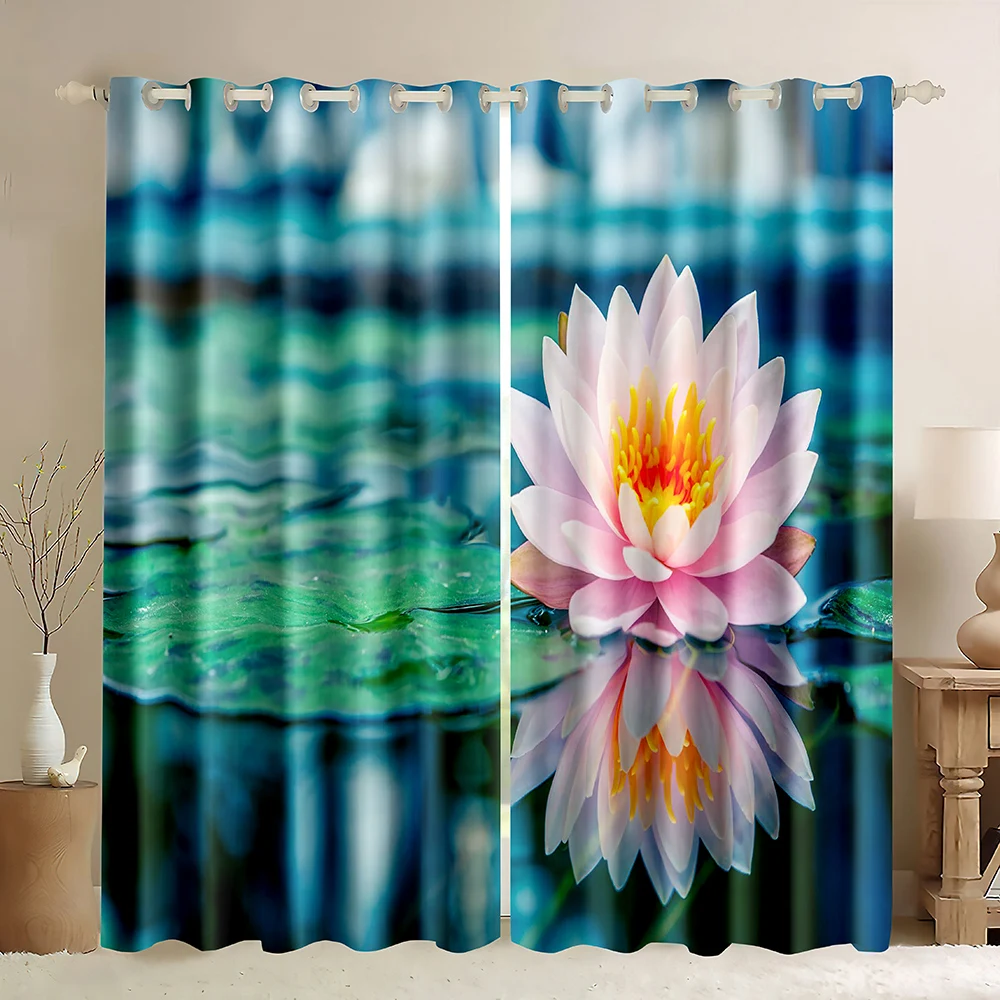 Lotus Print Blackout Curtains Colorful Lotus Flower Curtains Blossom Floral Pattern Window Curtains Panels Decor Nature Theme