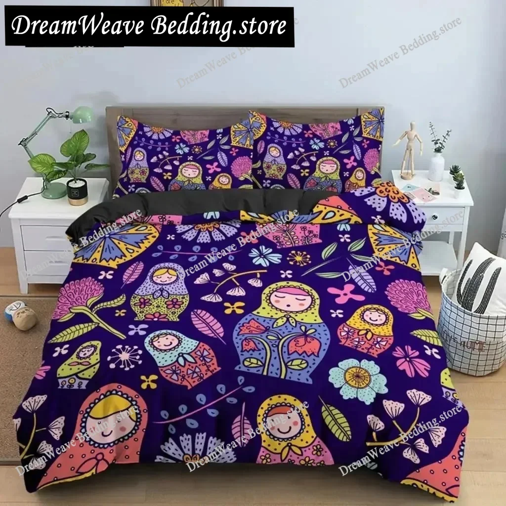

Cute Russian Dolls Duvet Cover Set Microfiber Comforter Cover Exotic Style Bedding Set for Kids Teen Double Queen King Size