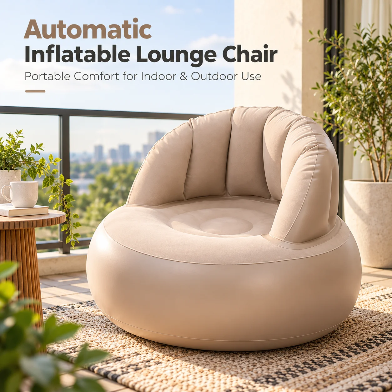 AOLIVIYA Inflatable Chair Automatic Air Sofa Portable Lounge Armchair With Electric Pump Folding Camping Seat For Indoor Outdoor