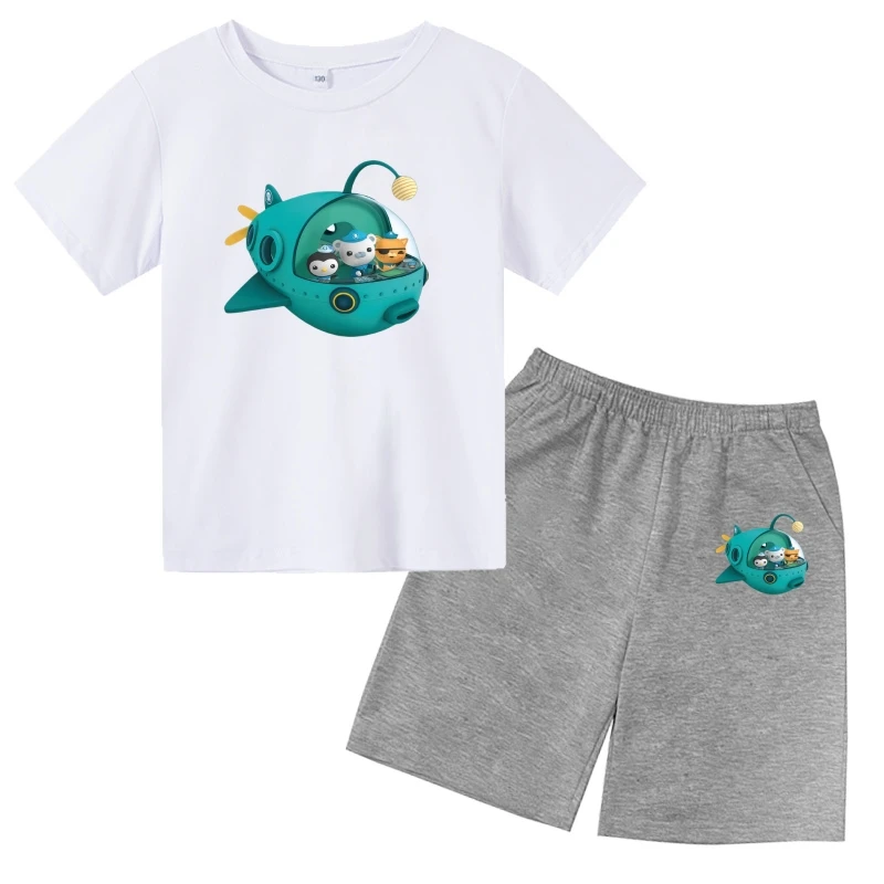 

2024 Boy Girl The Octonauts Cartoon T-shirt Shorts Set Short Sleeve O-neck Boy's Funny Tee Top Gift For Kids Summer Clothes