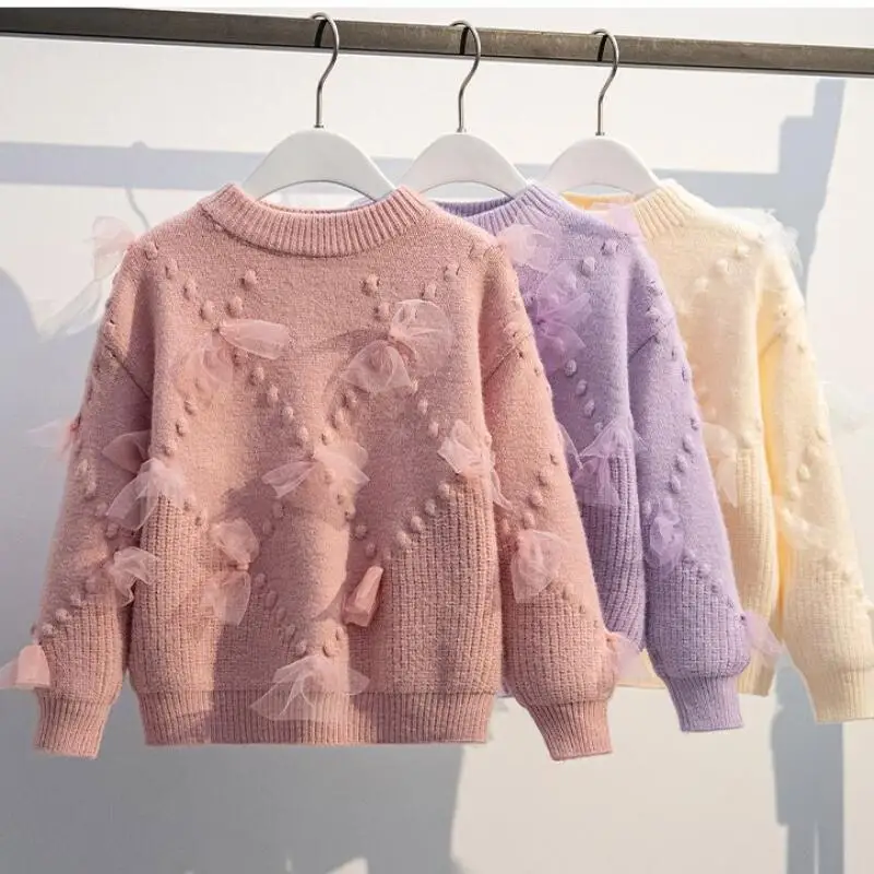 

Kawaii свитер с длинными рукавами для девочек, пуловер, студенческий осенне-зимний повседневный трикотаж с круглым вырезом и героями мультфильмов, топы, детская одежда