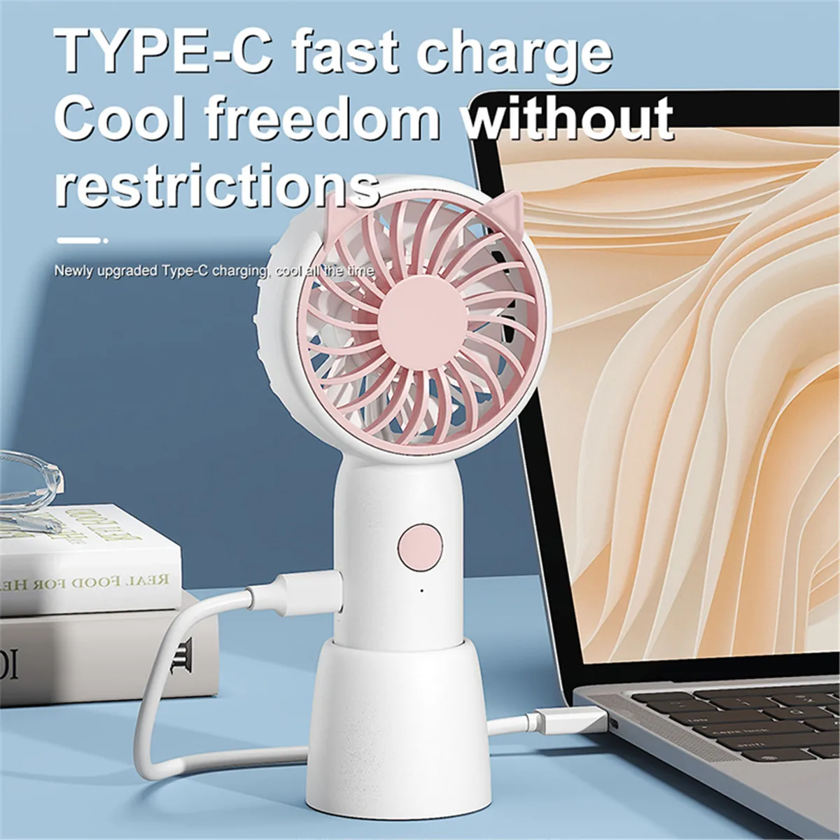 Portable Handheld USB Rechargeable Fan, 3-Speed Adjustment, Mini Size, High Wind Power