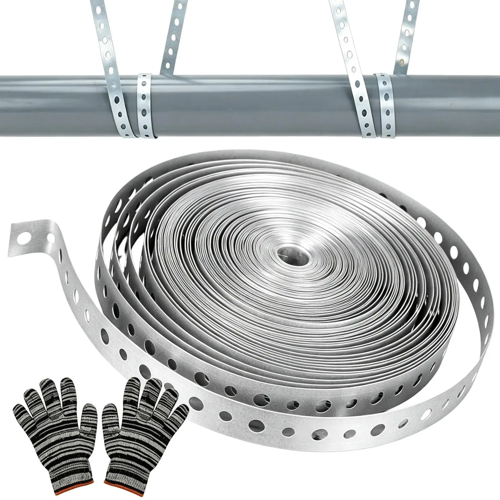 Pipe Strap 24 Gauge Galvanized Cuttable Wire Clamp Wraps Tie Support Plumbers Strap for Woodworking Automotive Outdoor Duct