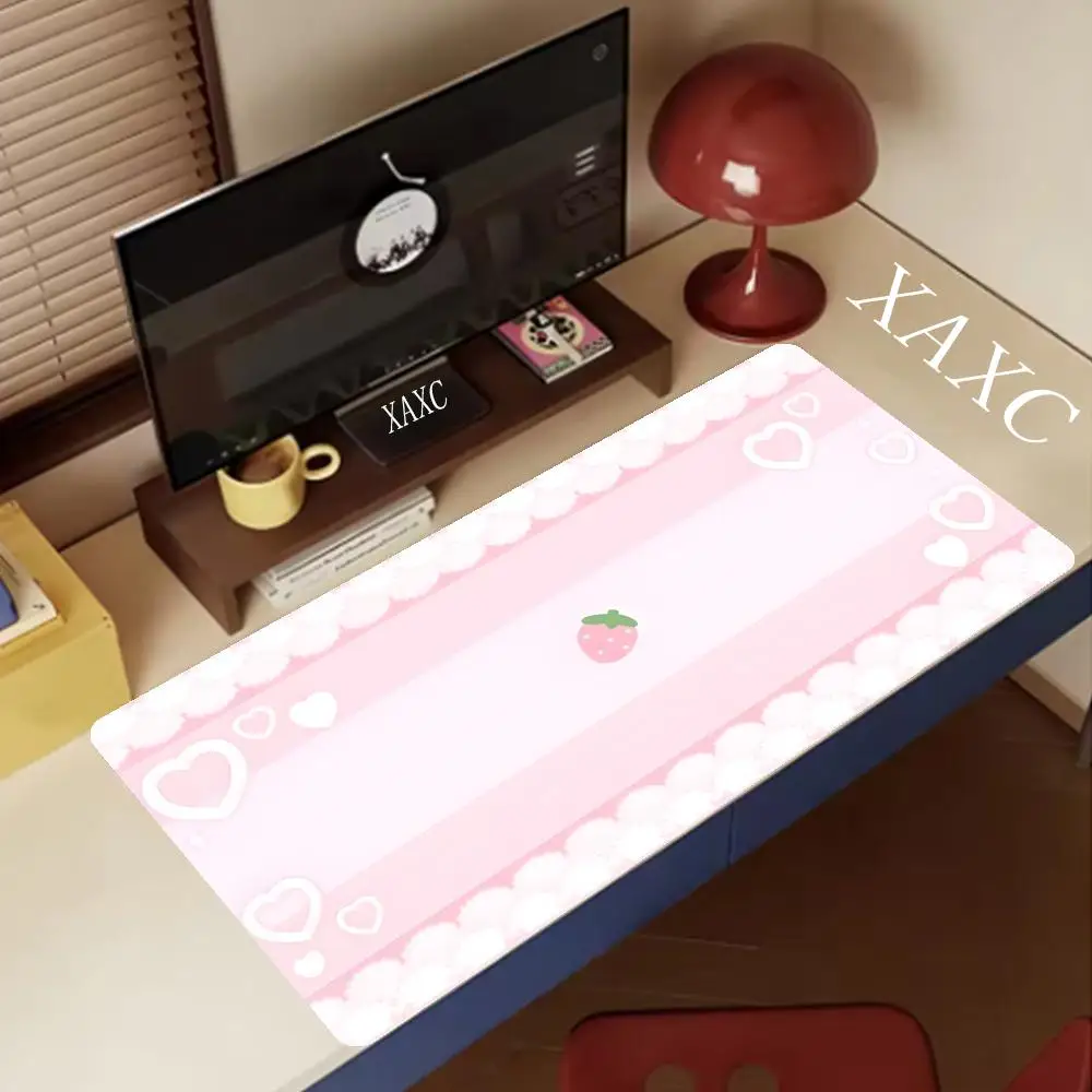 Cute pink strawberry cake girl desk mat, mouse pad, office desk mat, waterproof and non-slip PU ink-absorbing mat XAXC
