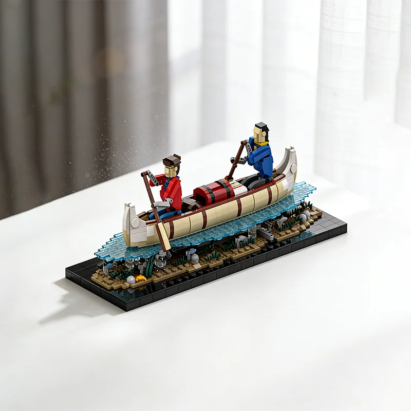 2033pcs MOC Voyageurs Automaton Paddling a Canoe Sculptures Model Building blocks Construction toys Christmas gifts Brick Kids