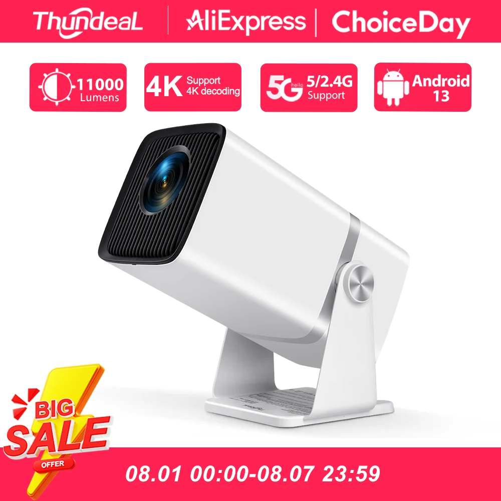 ThundeaL Projecteur Full HD 4K FHD TD80W, Android, WiFi Vidéoprojecteur 3D, Home Cinéma, Faisceau Portable, Vidéo de Réunion, Fi