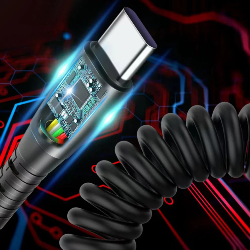 

2Pcs Type-C Charging Cable Spring Design Fast Charging USB-C Cord High-Speed Data Transfer Car Use Phone Supply