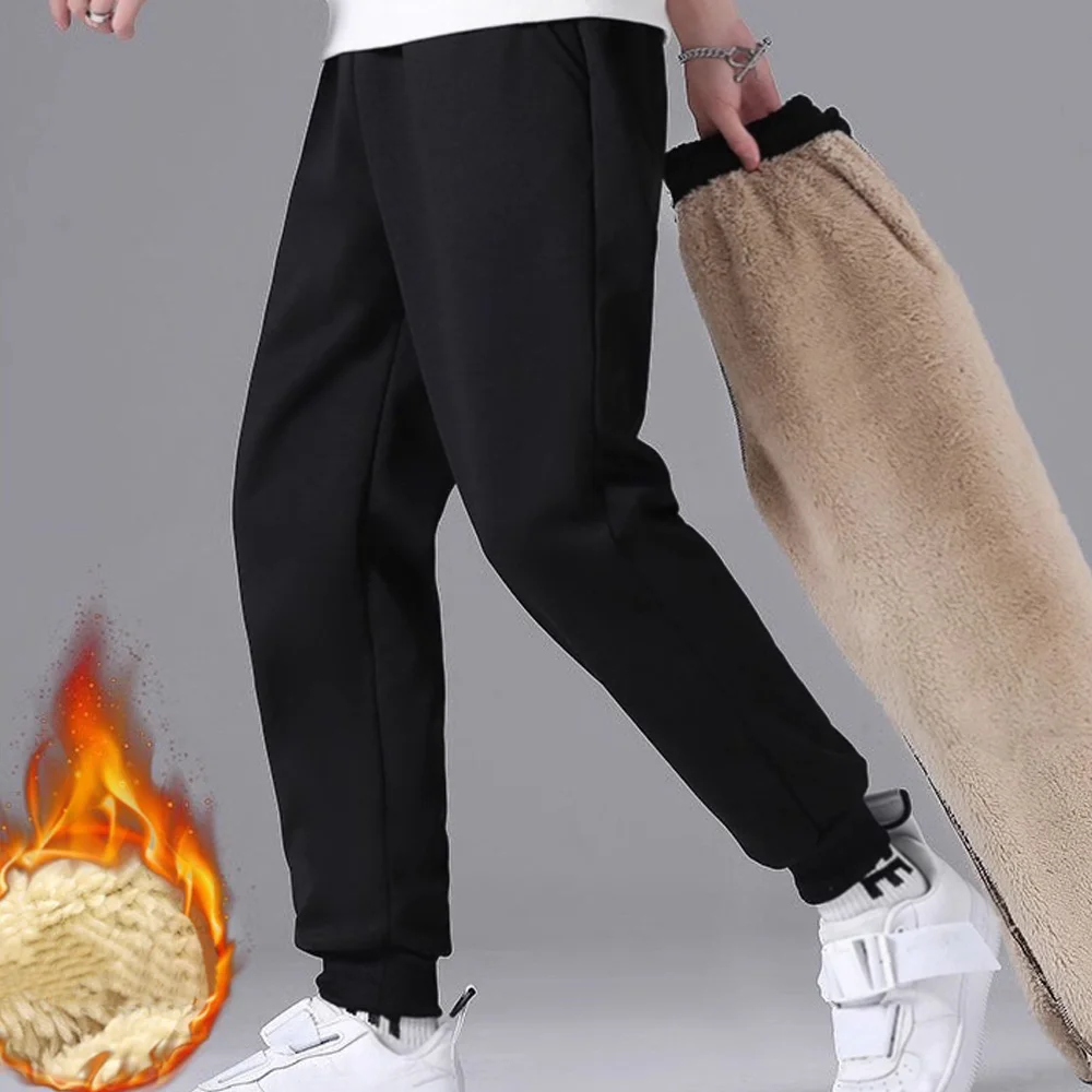 

Мужские плюшевые толстые флисовые спортивные штаны, зимние спортивные штаны, мужские ветрозащитные брюки с высокой талией, эластичные термобрюки, теплые хлопковые штаны для папы