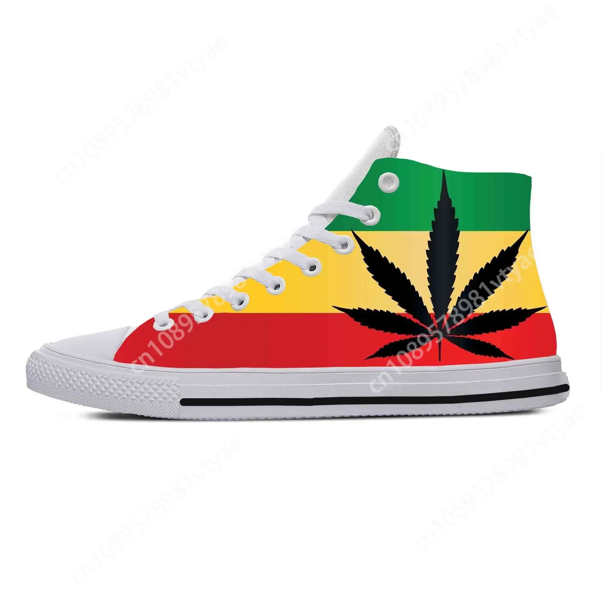 Reggae Rasta Leaf Weed Flag Rastafari Rastafarian Casual Cloth Shoes High Top Comfortable Breathable 3D Print Men Women Sneakers